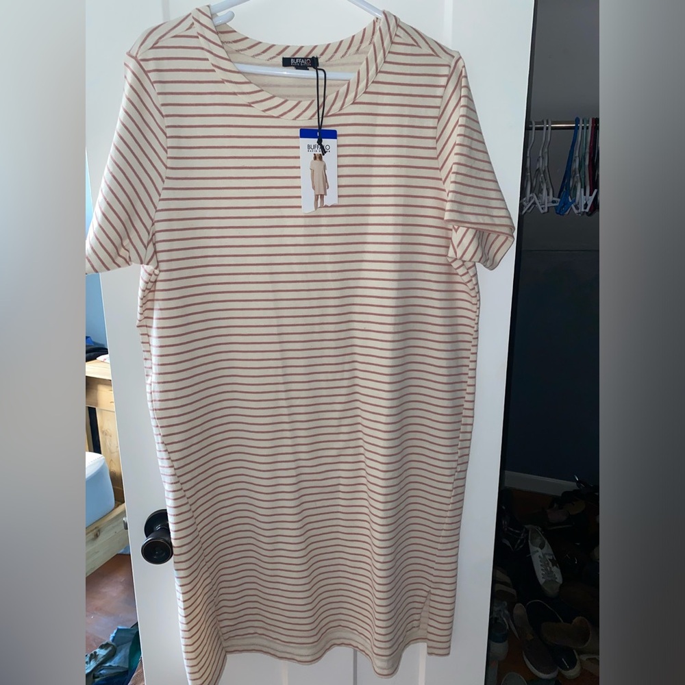 Pink and white stripped buffalo dress size large